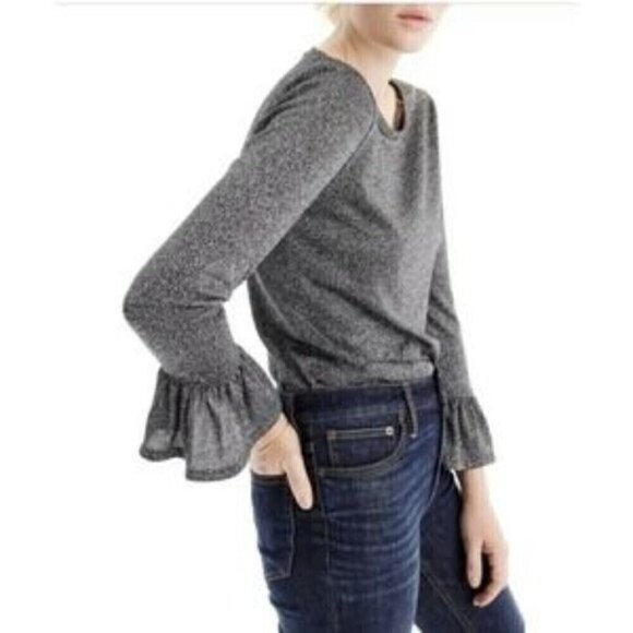 J. Crew Sparkle Metallic Ruffle Bell Sleeves Top Green Size S - Picture 2 of 8